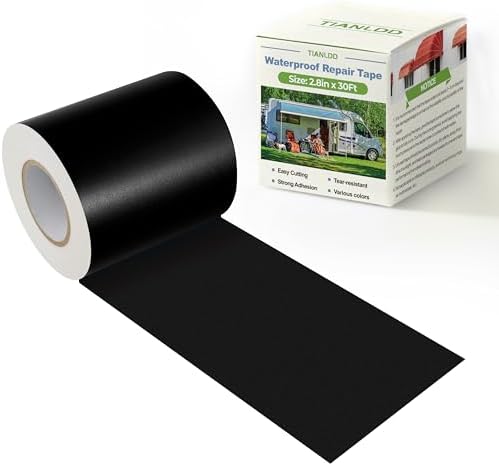 TIANLDD Waterproof Repair Tape for Fabric,RV Awning,Boat Covers,Tents,Tarp,Heavy Duty Outdoor Repair Patch - 2.8IN x 30FT（Black）