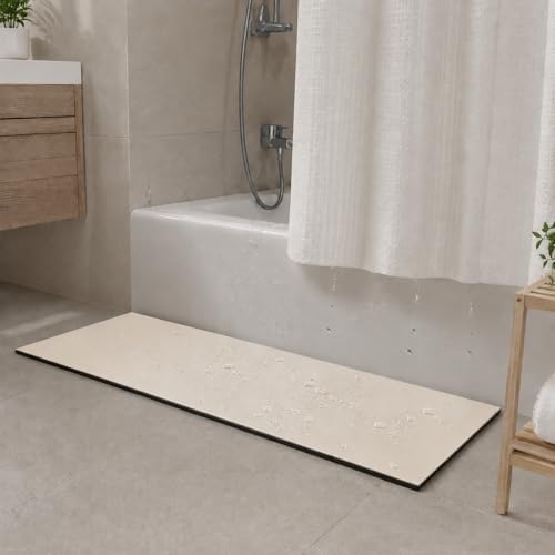 Super Absorbent Bath Mat for Shower & Tub, Bathroom Door Strip Runner, Under Shower Curtain Drip Rail, Non-Slip Floor Protector, Cut to Fit (Ivory, 47''x12'')