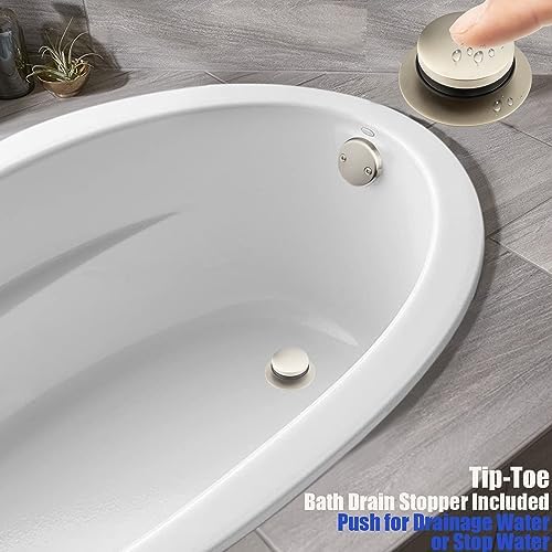 Artiwell 1-1/2" Black Tubular Bath Drain Kit with Tip-Toe Bath Drain Stopper, Touch-Toe Tub Drain, Tip Toe Bathtub Drain Waste and Overflow with Plug and Bathtub Overflow Drain Cover, Brushed Nickel