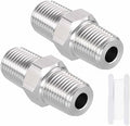 Pack of 2, 1/8" Male NPT To 1/8" Male NPT SUS304 Hex Nipple | Solid Male Pipe Adapter Hose Connectors with Sealing Tape for Pipe Repair, Bathroom Remodel, Tool Extensions, Compression