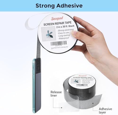 Secopad 2" x 360" (30FT) Screen Repair Tape, Screen Repair Kit, Black
