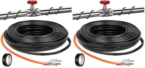 Pipe Heating Cable 6FT (3FT-200FT) for Metal & Plastic Water Pipes - Freeze Protection up to -40°F, 5W/FT 120V Heat Tape to Keep Water Flowing (Pack of 2)
