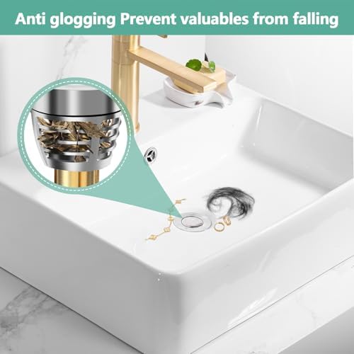 (3-Pack) Universal Bathroom Sink Stopper with Anti-Clog Basket Filter, Fit for 1.1"-1.6" Drain Holes, Sink Pop Up Stopper, Washbasin Drain Stopper, Tool-Free Installation