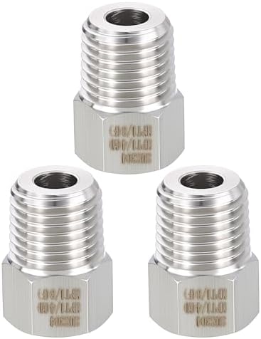 METALLIXITY 3PCS 1/4" MNPT x 1/8" FNPT Thread SUS304 Hex Bushing Extension | 304 Stainless Steel Pipe Fittings, Tube Adapters Convert for Water Line, Tub Spout/Shower Head