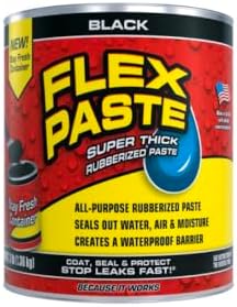 Flex Paste, Waterproof Paintable Putty, Spackle Sealant, Fill Gaps Cracks Holes - Block Out Water and Air - UV Resistant - Walls, Drywall, EPDM, Concrete, Roof, RV Repairs, Black, Quart