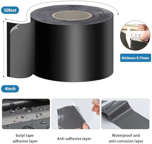 Deck Joist Tape 4"×50,4 Pack Weather-Resistant Butyl Joists Tape Waterproof Flashing Tape, Self-Adhesive Joist Tape Decking for Wood Decks Joist Beams Roof