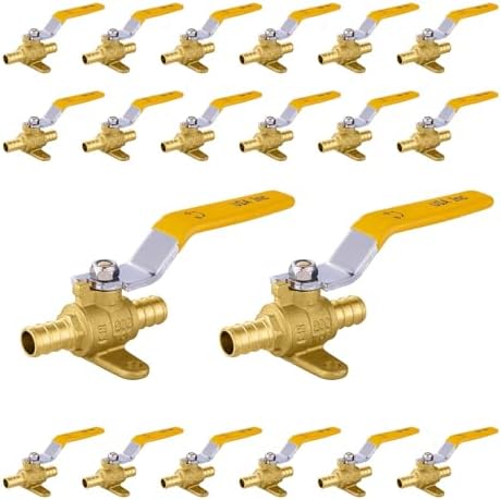 20-Pack Foskan PEX Crimp Drop Ear Full Port Ball Valve With Yellow Handle, 1/2" Brass Shut-off Valve for Hot and Cold Water Distribution