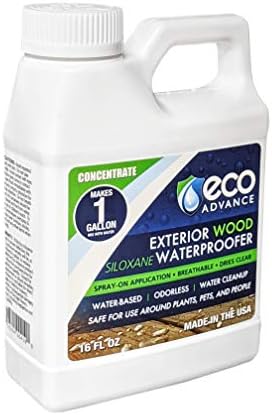 Eco Advance Exterior Waterproof Wood Sealer, Odorless Water Repellent, Safe for Plants and Pets, Concentrate Makes 1 Gallon (16 Fl OZ White but Dries Clear)