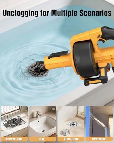 Ublue 21V Cordless Electric Drain Auger, 25Ft Auto Feed Drain Snake for Clog Remover with 2.0Ah Battery, Plumbing Snake for Sink Toilet Bathroom Shower Pipes 3/4"-2.95", Included Bag Gloves Rag