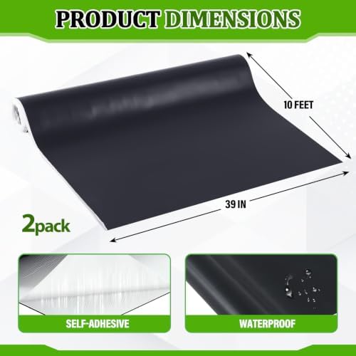 Pushglossy 2 Roll EPDM Rubber Roofing Membrane 50 Mil, 39" x 10 Ft, Black