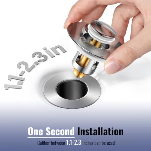 (2 Pc) 1s Installation - All Metal Bathroom Sink Stopper Fit 99% - 3 in 1 Universal Pop Up Stopper with Removable Stainless Steel Filter Basket Hair Catcher - Sink Stopper (Fast Drain Chrome)
