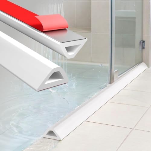 138in Shower Threshold Water Dam - Self-Adhesive Silicone Water Barrier for Wet/Dry Separation, Collapsible Seal Strip for Walk-In Showers, Bathtubs, Kitchen Sinks, Wheelchair Accessible Ramp Design