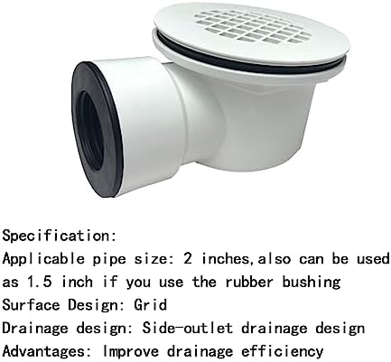 Low Profile Shower Drain Assembly with Perforated Strainer, 1.5" Side Outlet (Also Can Be Used as 2" Shower Drain by Removing Black Rubber Bushing)