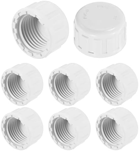 M METERXITY 8-Pack PVC Pipe End Cap Plug Adapter 1/2 in, Female Thread | White, Water End Cap Connector, Inner Teeth Pipe Plugs, for Outside Lawn, Yard/Watering Irrigation Systems