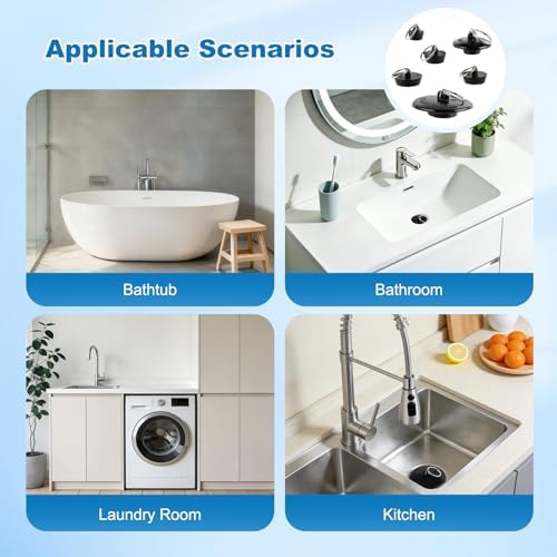 Hibbent 6 Pieces Drain Stopper, Rubber Kitchen Sink Stopper Drain Plug with Pull Ring for Kitchen, Bathtub, Bathroom and Laundry Sink in 6 Different Sizes, Black