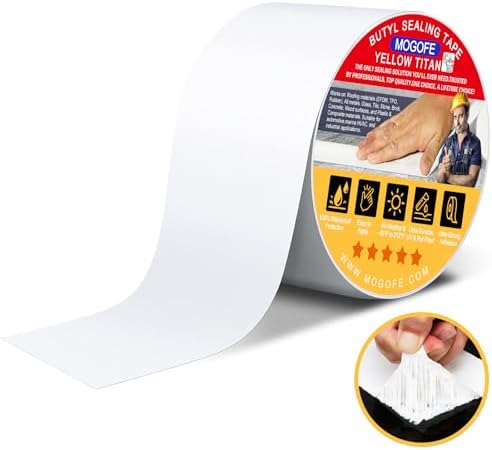 Yellow Titan RV Roof Sealant Tape White 2 in x 50 ft Waterproof Tape | Camper Roof Sealant Tape,RV Roof Patch,RV Roof Repair Tape,Butyl Tape,40mil/1.0mm,Temp:-40°F–212°F,DualSeal Ultra-Bond Tech