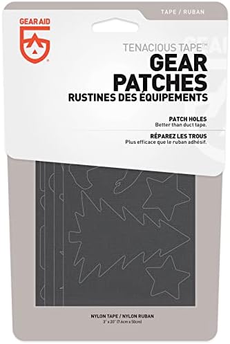 GEAR AID Tenacious Tape Gear Patches for Jacket Repair, Black Nylon, Camping, 3" x 20", 2 Pack