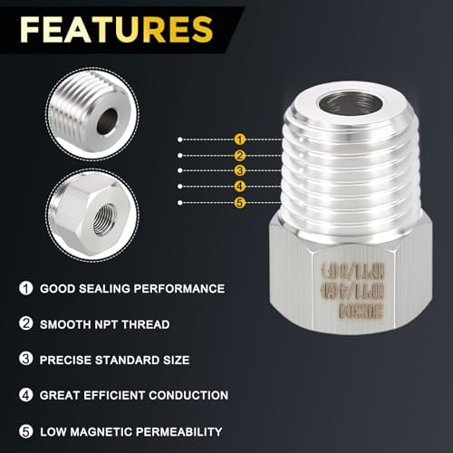 METALLIXITY 3PCS 1/4" MNPT x 1/8" FNPT Thread SUS304 Hex Bushing Extension | 304 Stainless Steel Pipe Fittings, Tube Adapters Convert for Water Line, Tub Spout/Shower Head