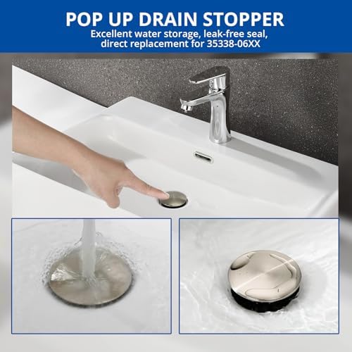 972-098J Brushed Nickel Bathroom Sink Push & Seal Pop Up Drain Stopper