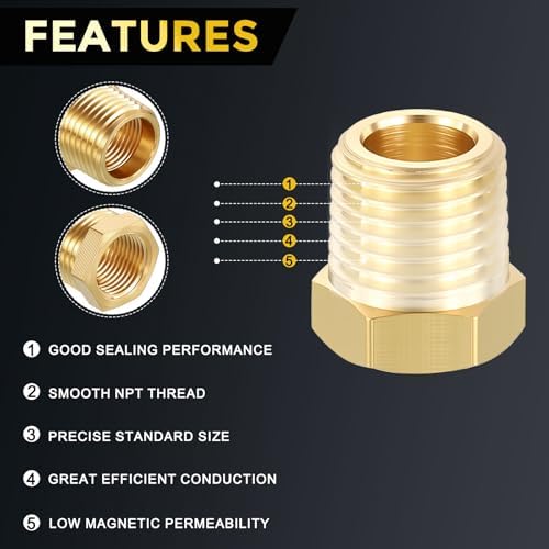 METALLIXITY 3PCS 1/4" MNPT x 1/8" FNPT Thread Brass Hex Bushing Extension | Brass Pipe Fittings, Tube Adapters Convert for Water Line, Tub Spout/Shower Head
