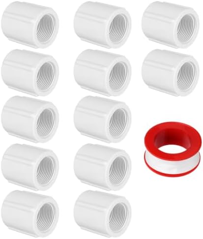 PEUTIER 12pcs 3/4in Female Threaded Connector, with Sealing Tape Female Threaded PVC Coupling Double Females Fitting Sprinkler Pipe Fitting for Garden Drip Irrigation Systems Work (White)