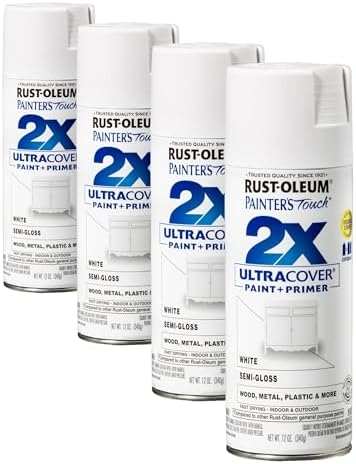 Rust-Oleum 334098 Painter's Touch 2X Ultra Cover Spray Paint, 12 oz, Semi-Gloss White (Pack of 4)