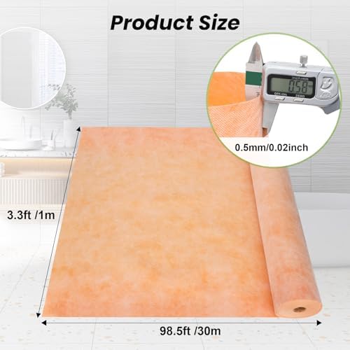 Waterproofing Membrane for Shower,Waterproof Membrane 3.3 FTx98.5 FT Roll(323Sq Ft),23.6 Mil Thick,Suitable for Bathroom Waterproofing,Shower Wall Waterproofing,Sauna Waterproofing,Roof Waterproofing
