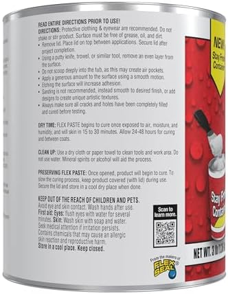 Flex Paste, Waterproof Paintable Putty, Spackle Sealant, Fill Gaps Cracks Holes - Block Out Water and Air - UV Resistant - Walls, Drywall, EPDM, Concrete, Roof, RV Repairs, White, Quart