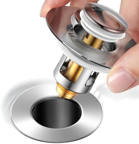 (2 Pc) 1s Installation - All Metal Bathroom Sink Stopper Fit 99% - 3 in 1 Universal Pop Up Stopper with Removable Stainless Steel Filter Basket Hair Catcher - Sink Stopper (Fast Drain Chrome)