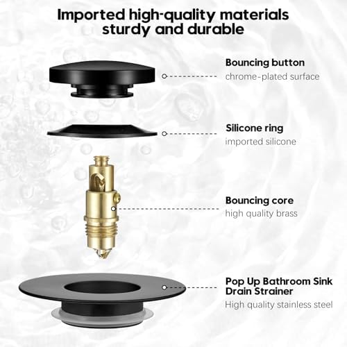 Universal Bathtub Stopper, Pop Up Bath Tub Drain Stoppers, EZ Install Bathtub Drain Replacement Trim Kit, Replaces Lift and Turn, Tip-Toe and Trip Lever Drains for Tub(Black)