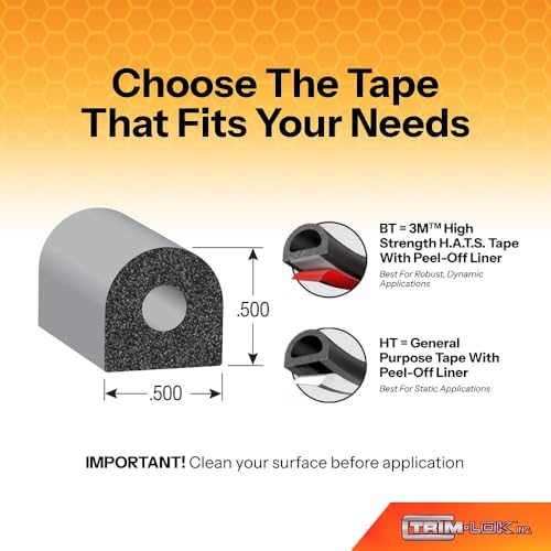 TRIM-LOK D-Shaped Rubber Seal with High Tack Tape, 0.75-Inch Height, 0.75-Inch Width, 100-Foot Length, EPDM Foam Weather Stripping for Door Frame, Window Insulation, Cars, Trucks, RVs, and Boats