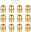 METALLIXITY 12PCS 1/4" FeMale NPT x 1/4" FeMale NPT Thread Brass Coupling | Brass Pipe Fittings, Coupler Hex Head Adapter with Sealing Tape for Water Line, Tub Spout/Shower Head