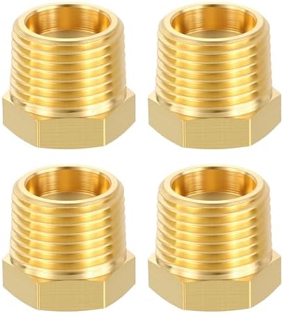 METALLIXITY 4PCS 3/8" MNPT x 1/8" FNPT Thread Brass Hex Bushing Extension | Brass Pipe Fittings, Tube Adapters Convert for Water Line, Tub Spout/Shower Head