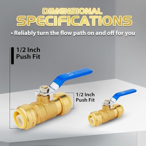 100-Pack Foskan Brass Push Fit Ball Valve with Disconnect Clip, 1/2" Push-to-Connect Full Port Shut-off Valve with Blue Handle for Hot and Cold Water Application
