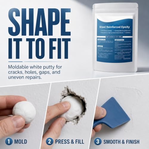 Strong Clay Iron Adhesive, Steel Reinforced Epoxy Putty, AB Two-Part, Waterproof, Heat Resistant, Fast Repair Filler for Metal Wood Ceramic Concrete Tile Plastic PVC Cracks Holes (7oz)