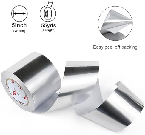 BOMEI PACK Aluminum Foil Tape,Heavy Duty Metal Duct Tape,High Temperature Silver Tape,Perfect for Sealing & Patching,HVAC,Air Ducts,Insulation and Metal Repair (5 Inch x 55 Yards)