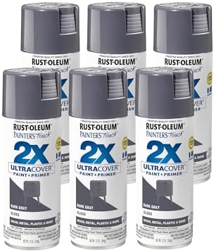 Rust-Oleum 334031-6PK Painter's Touch 2X Ultra Cover Spray Paint, 12 oz, Gloss Dark Gray, 6 Pack