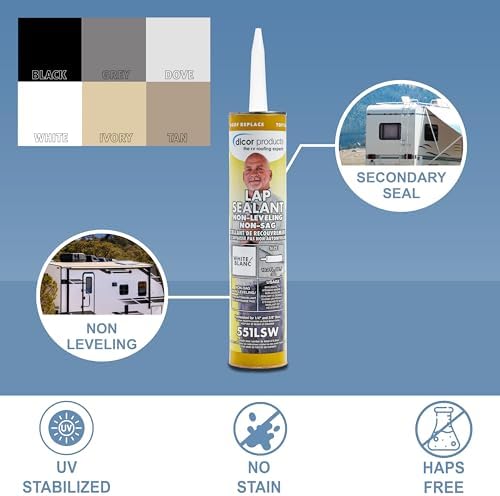 Dicor 551LSW-1 HAPS-Free NON-Leveling Lap Sealant - 10.3 Oz, White, Secure, Ideal for RV Roofing, Maintenance, Repair, Appliance Application
