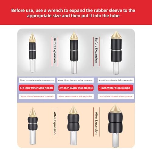 WALFRONT Plumbing Tools Water Stopper Pipe Line Water Stop Pin Kit T Wrench Tool, High Heat Resisting Metal Repair Needles for Home Renovation Plumbing with Rubber Sleeves