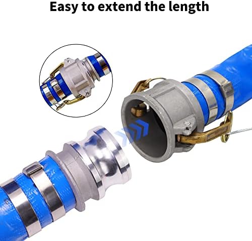 3" x 50ft PVC Lay Flat Discharge Hose With Aluminum Camlock C & E Fittings, Cam Lock Fitting, Heavy Duty Reinforced Pump Backwash Hose Assembly | Fittings, Cam Lock Fitting, Heavy Duty Reinforced Pump Backwash Hose Assembly