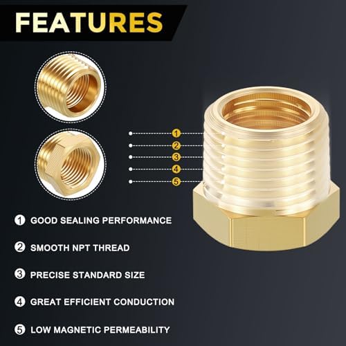 METALLIXITY 12PCS 3/8" MNPT x 1/4" FNPT Thread Brass Hex Bushing Extension | Brass Pipe Fittings, Tube Adapters Convert for Water Line, Tub Spout/Shower Head