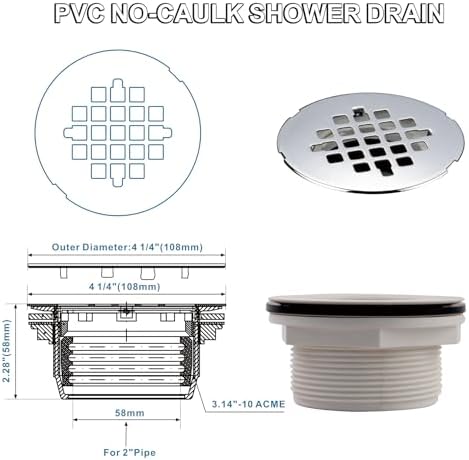 WELSAN Chrome Plated 2 Inch PVC Shower Drain Kit, Round Shower Floor Drain