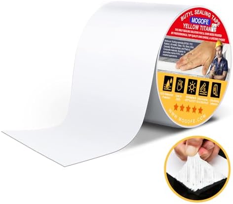 Yellow Titan RV Roof Sealant Tape White 4 in x 50 ft Waterproof Tape | Camper Roof Sealant Tape,RV Roof Patch,RV Roof Repair Tape,Butyl Tape,40mil/1.0mm,Temp:-40°F–212°F,DualSeal Ultra-Bond Tech