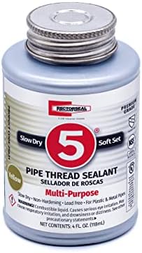 RectorSeal No. 5 25631 Pipe Thread Sealant, Lubricates & Protects Threads, Soft Setting, Slow Drying, & Permits Easy Breakout, Lead Free & Contains No Other Metals, 4 oz