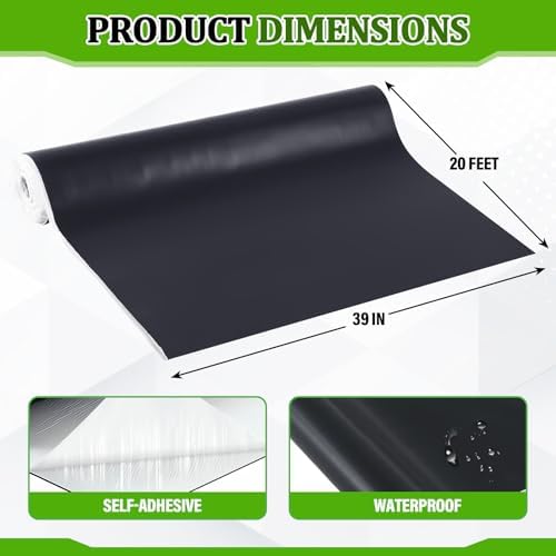 Pushglossy 1 Roll EPDM Rubber Roofing Membrane 50 Mil, 39" x 20 Ft, Black