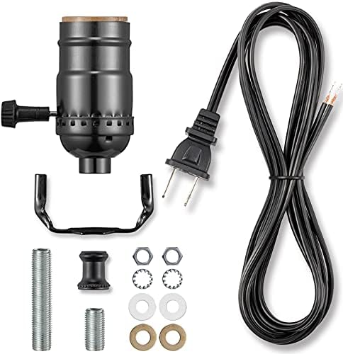 Black Lamp Rewire Kit, Lamp Wiring Kit with 12 FT Lamp Cord Replacement, 3 Way Socket and Essential Hardware, Lamp Parts for Repair Table Lamps and Floor Lamps, Lamp Kits for Do It Yourself