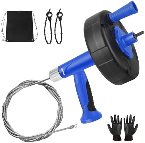 XJX Drain Snake, 25FT Drain Auger with Drill Adapter Blue