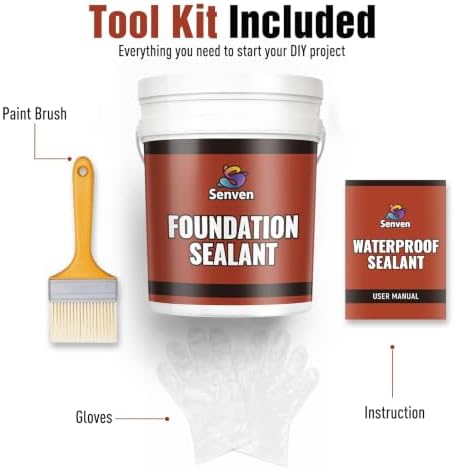 SENVEN Foundation Sealant, 5 Gal Rubber Silicone Waterproof Sealant Basement and Foundation Sealant, Black, Waterproof Concrete Sealer & Crack Filler - Flexible Waterproof Coating Indoor Outdoor