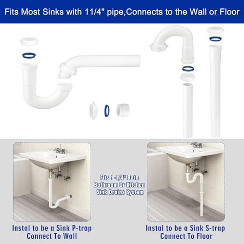 (1 Pack) Yariwiz 1-1/4 inch White Bathroom Drain Kit for Most Bathroom Sink Drain Replacement Tubular Plumbing Pipe Assembly KSD-009W