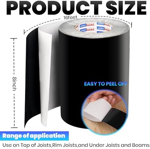 ADHES Deck Joist Tape, 8" x 16', 4 Rolls Weather Resistance & Waterproof | Butyl Joist Tape for Decking, Deck Flashing Tape, Ideal for Wood Decks Beams Roof, Outdoor Construction Use